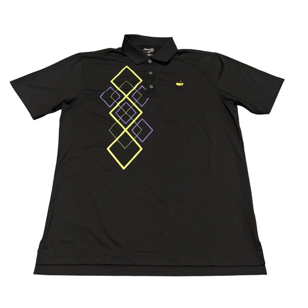 Masters Tech Mens‎ Golf Polo Shirt Black Large Geometric Diamond Logo